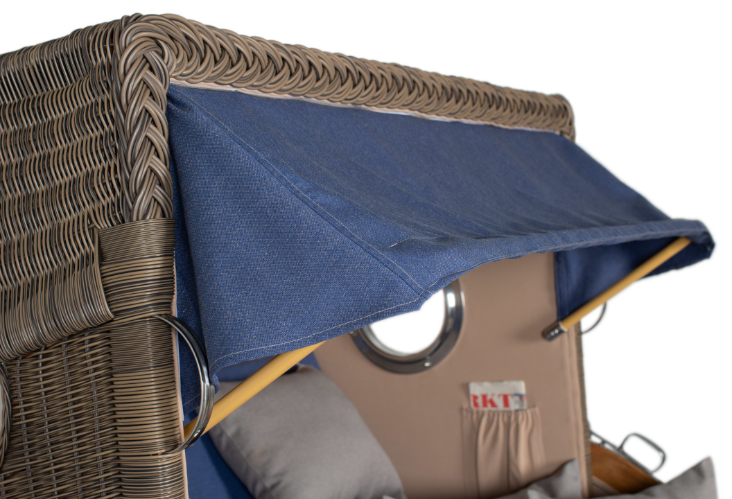 Strandkorb Westerland Teak Bullauge PE Grey Dessin 595 Grau